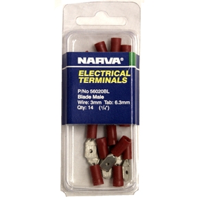 56020BL Red Electrical Terminal Male Spades - Pack of 14 (3mm Wire)