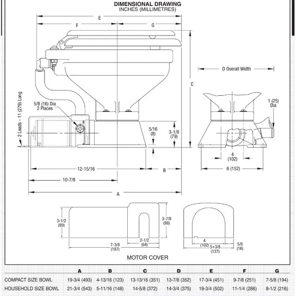 24V Electric Marine/Rv Toilet Compact Bowl