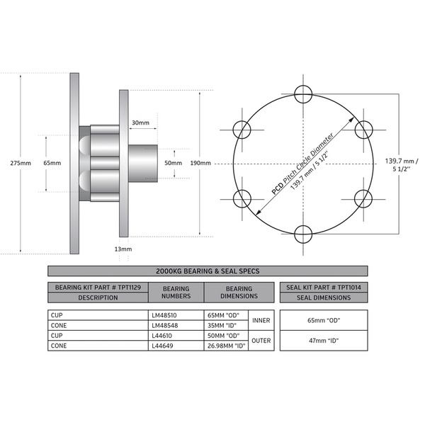 Stainless Trailer Disc Brake Hub Kit 2000Kg 275Mm (Pr)