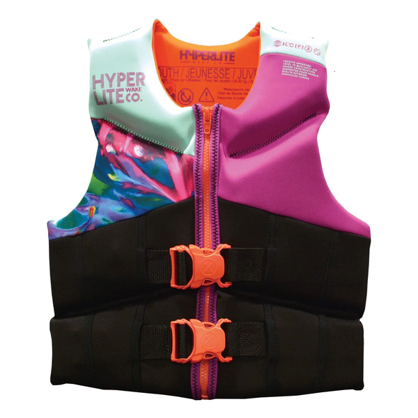 Neoprene Youth Girls Ski Buoyancy Vest -Pink/Aqua/Black 25-40Kg