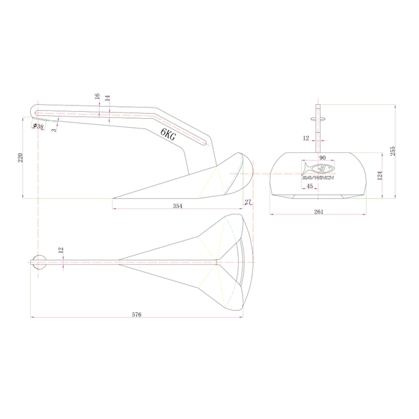 Plough Anchor (Delta Type) W/Slider 6Kg (To 6.0M)