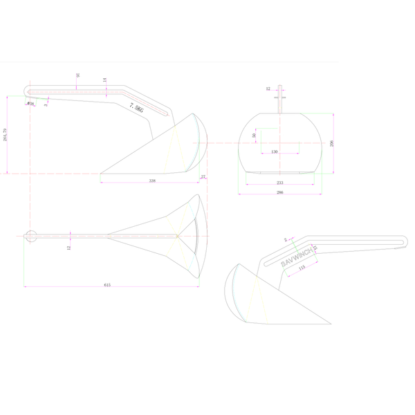 Plough Anchor (Delta Type) W/Slider 7.5Kg 