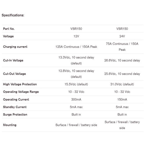 Vsr150 Battery Voltage Isolator 12/24V 150Amp