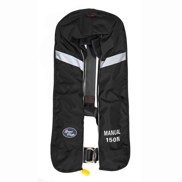 Manual 150N Inflatable Lifejacket W/Deck Harness Black