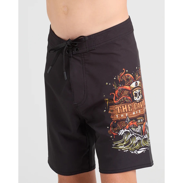 The Kraken Captain Youth Boys 15" Boardshorts - Black