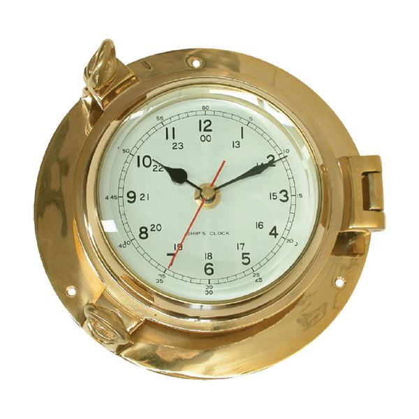 Brass Porthole Clock 4.5" (117Mm W/186Mm Base)