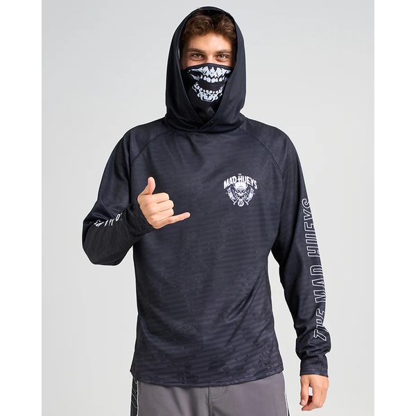 Gaffed Skull Youth  Boys Long Sleeve Fishing Jersey W/Hood & Mask - Black