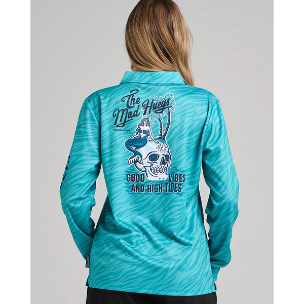 Good Vibes And High Tides Womens Fishing Jersey - Aqua