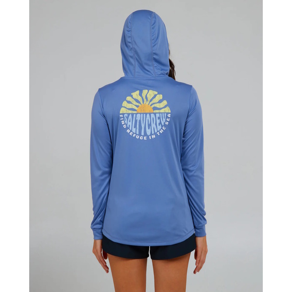 Sun Days Womans Hooded Long Sleeve Sunshirt - Blue Dusk