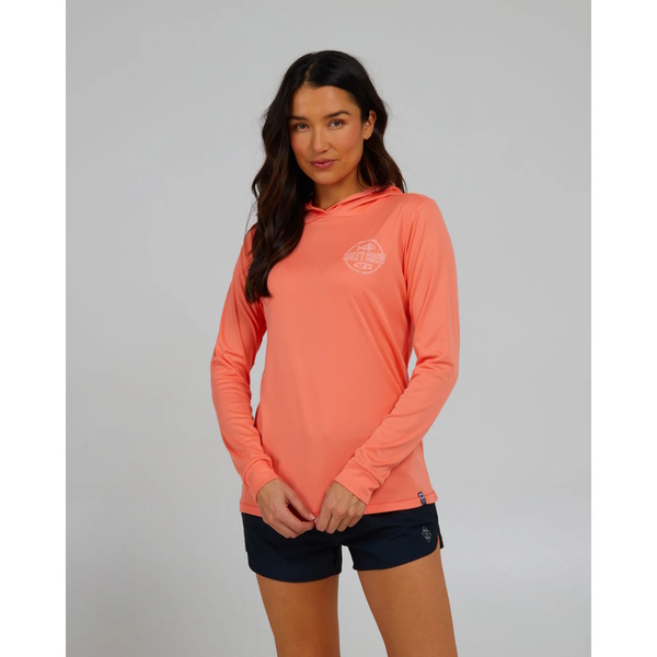 Outlined Womans Hooded Long Sleeve Sunshirt - Sunrise Coral