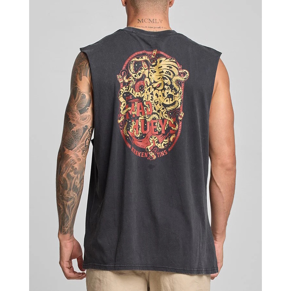 Kraken Tins Short Sleeve Muscle Tee Shirt - Washed Black