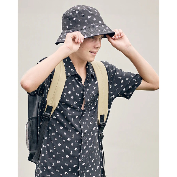 Anchor Bones Youth Boys Reversible Bucket Hat - Black