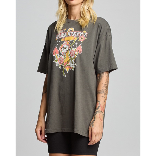 Skull Tattoo Womens Oversized Short Sleeve T-Shirt - Charcoal