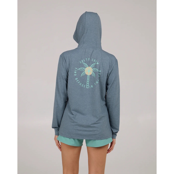 Queen Palm Womens Tech Hoodie Fin Blue