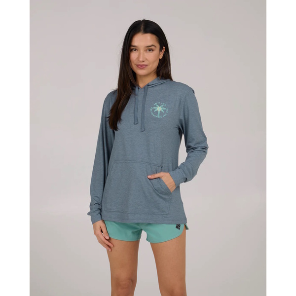 Queen Palm Womens Tech Hoodie Fin Blue