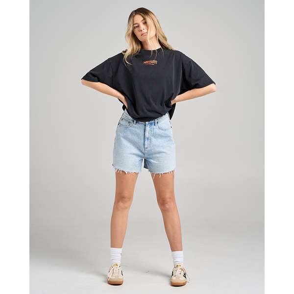 Burning Love Womens Oversized Short Sleeve T-Shirt - Washed Black