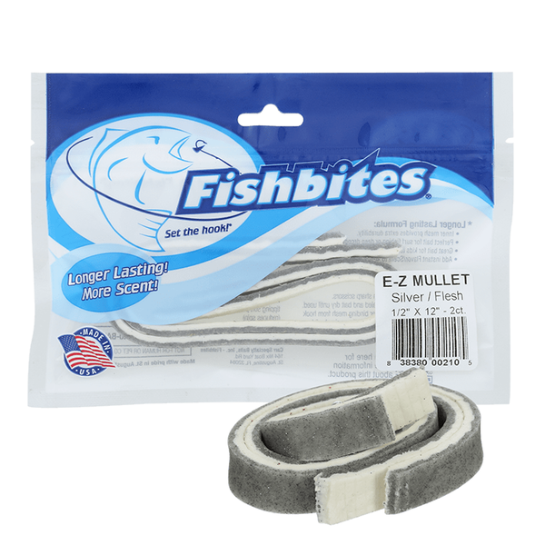 Longer Lasting E-Z Mullet Strip Baits Silver / Flesh 1/2"X12"(2 Pk)