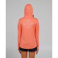 Outlined Womans Hooded Long Sleeve Sunshirt - Sunrise Coral